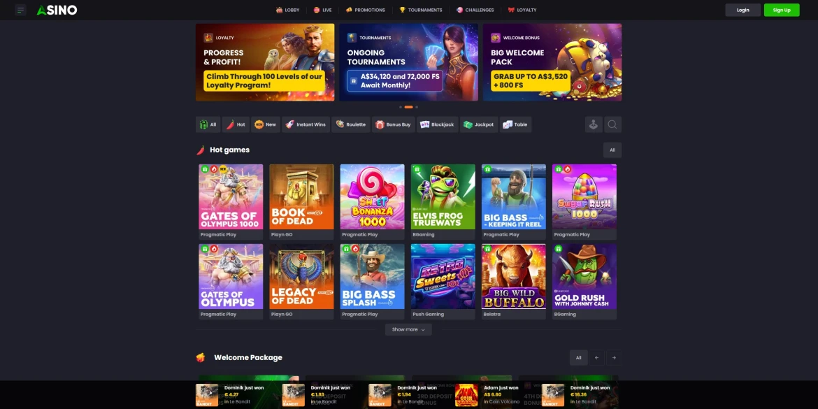 Asino casino main page