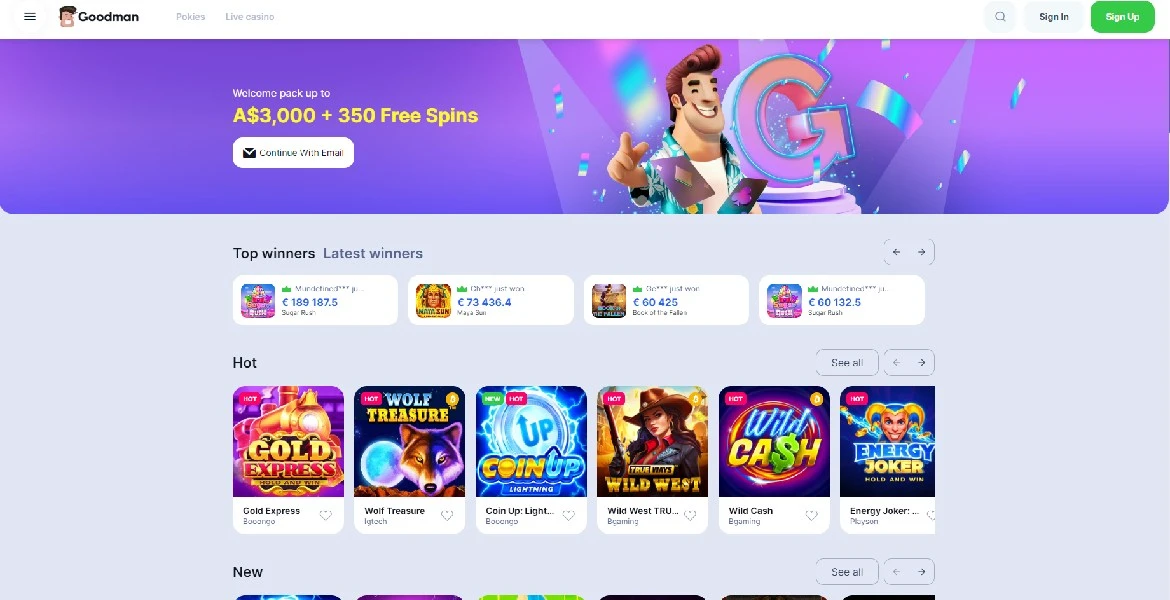 Goodman Casino main page