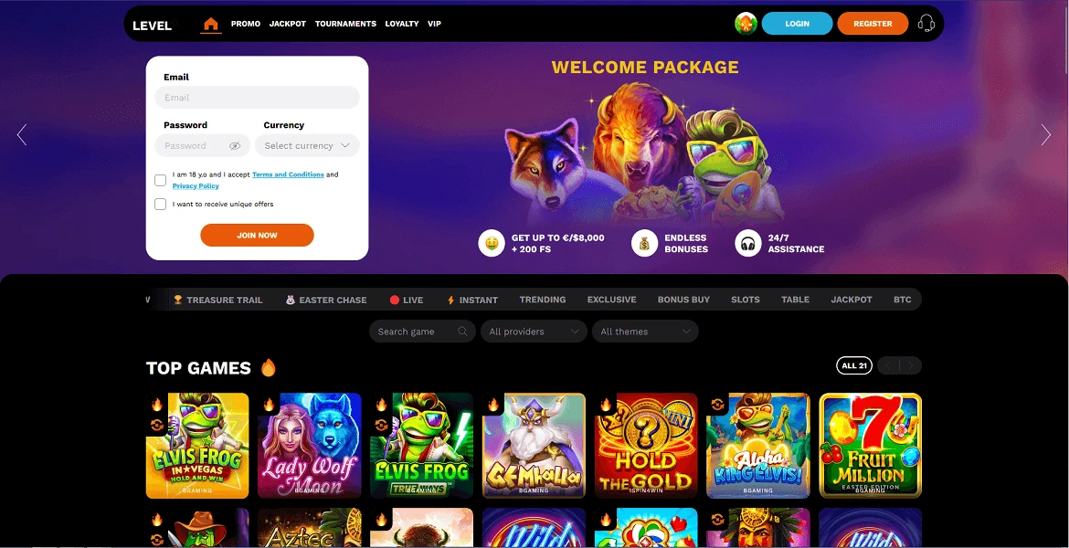 levelup casino main page