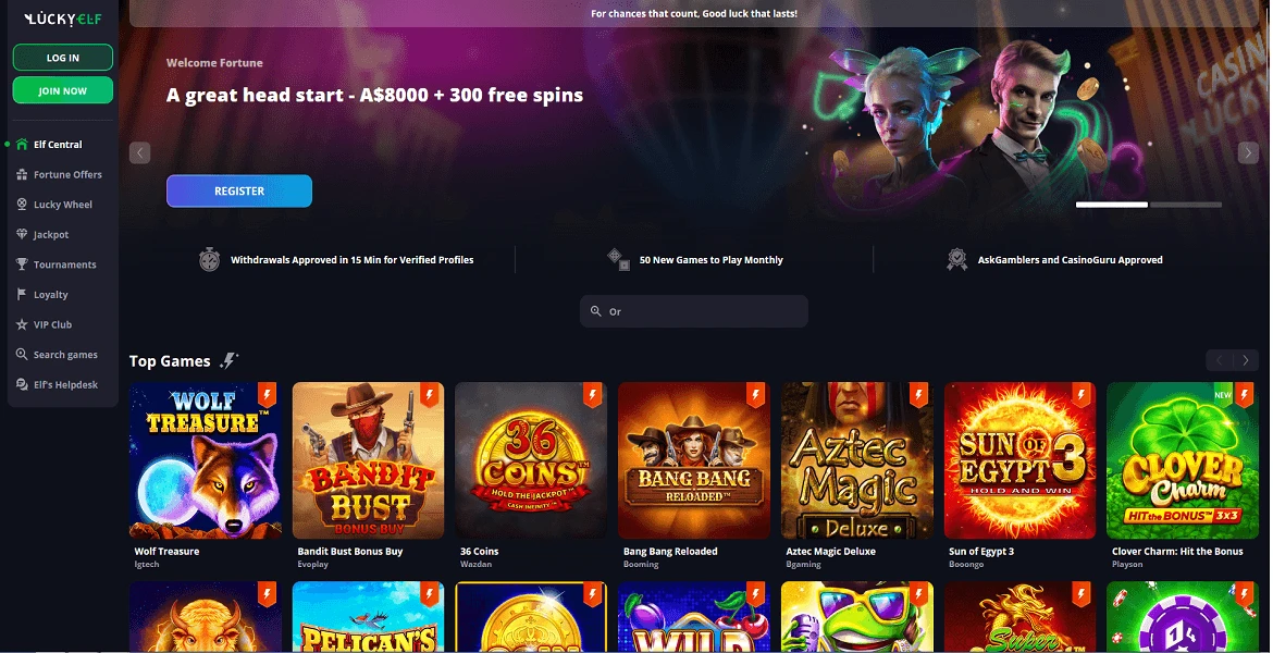 luckyelf casino main page