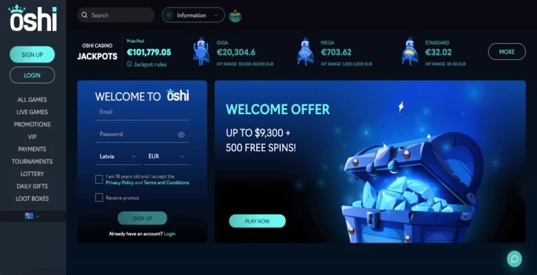 oshi casino main page