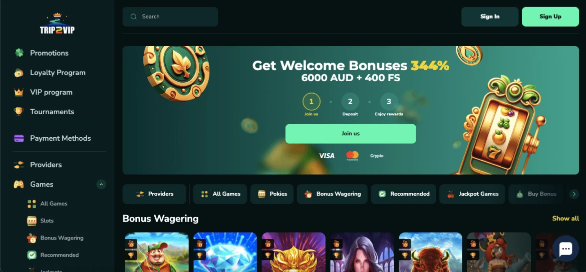 trip2vip casino main page