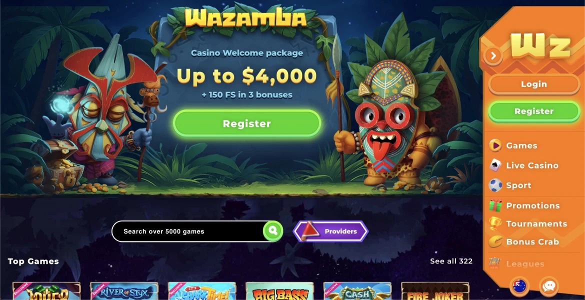 Wazamba casino main page