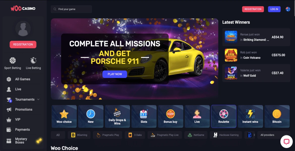 woo casino main page