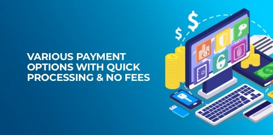 Various payment options with quick processing and no fees